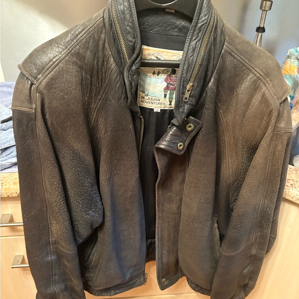 Men's Black Leather Bomber Jacket